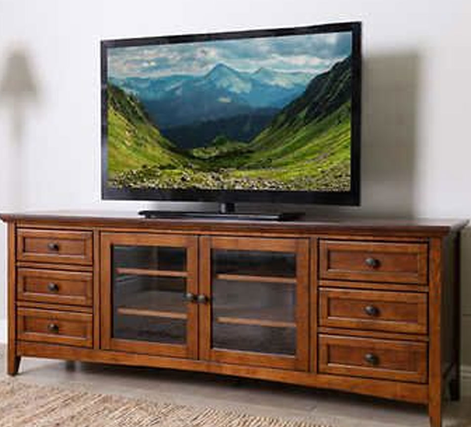 Beveled Glass Doors Solid Wood Tv Unit